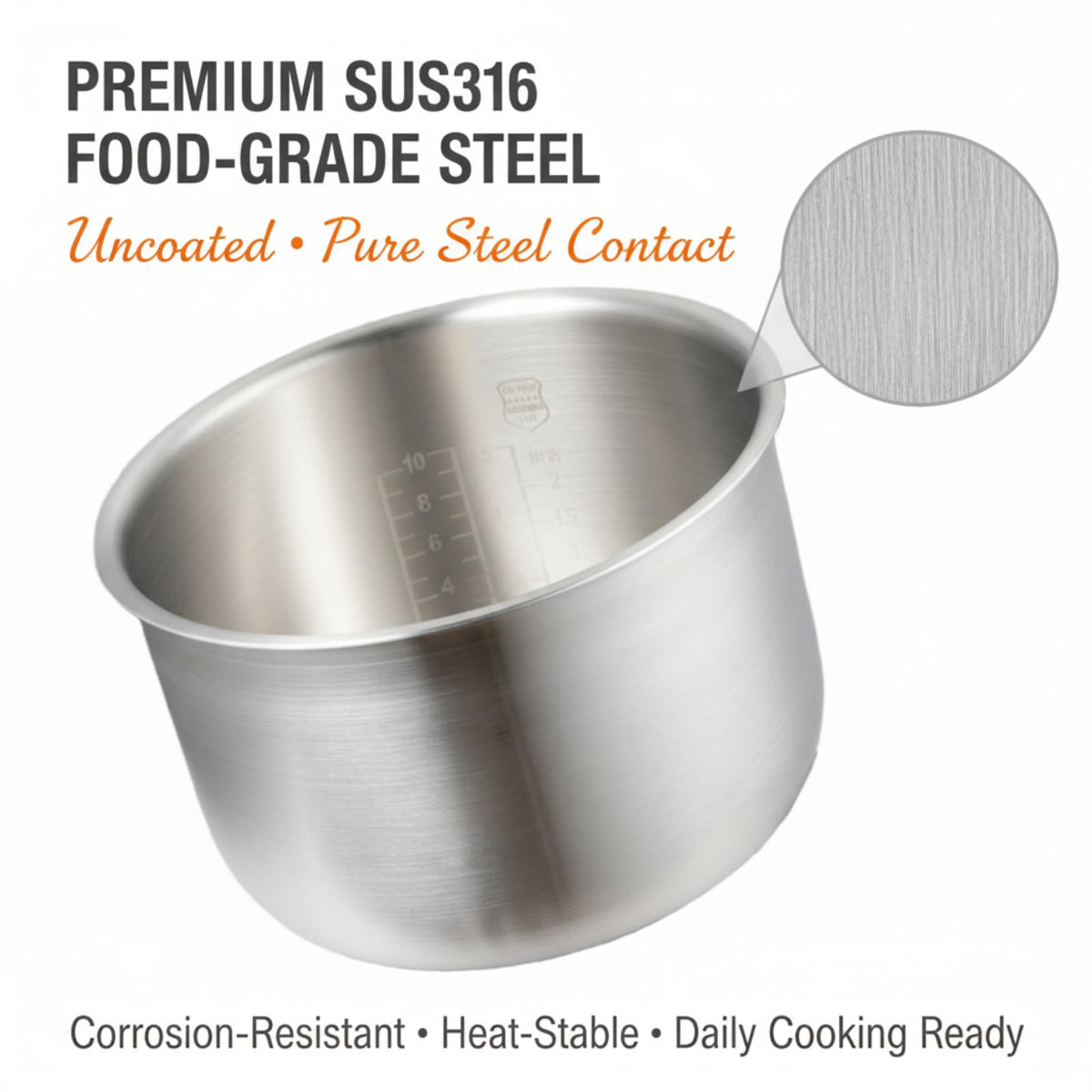316 Stainless Steel Rice Cooker Inner Pot Compatible with Tiger JBX-A18C