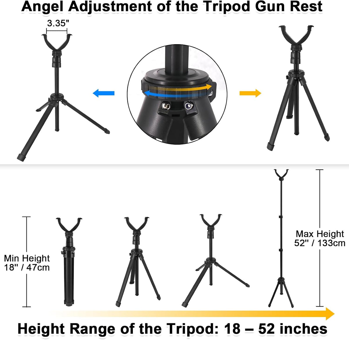 Tripod Shooting Stick Rifle Table Shooting Rest, for Range Practice | Portable, Adjustable Height, Compact Aluminum