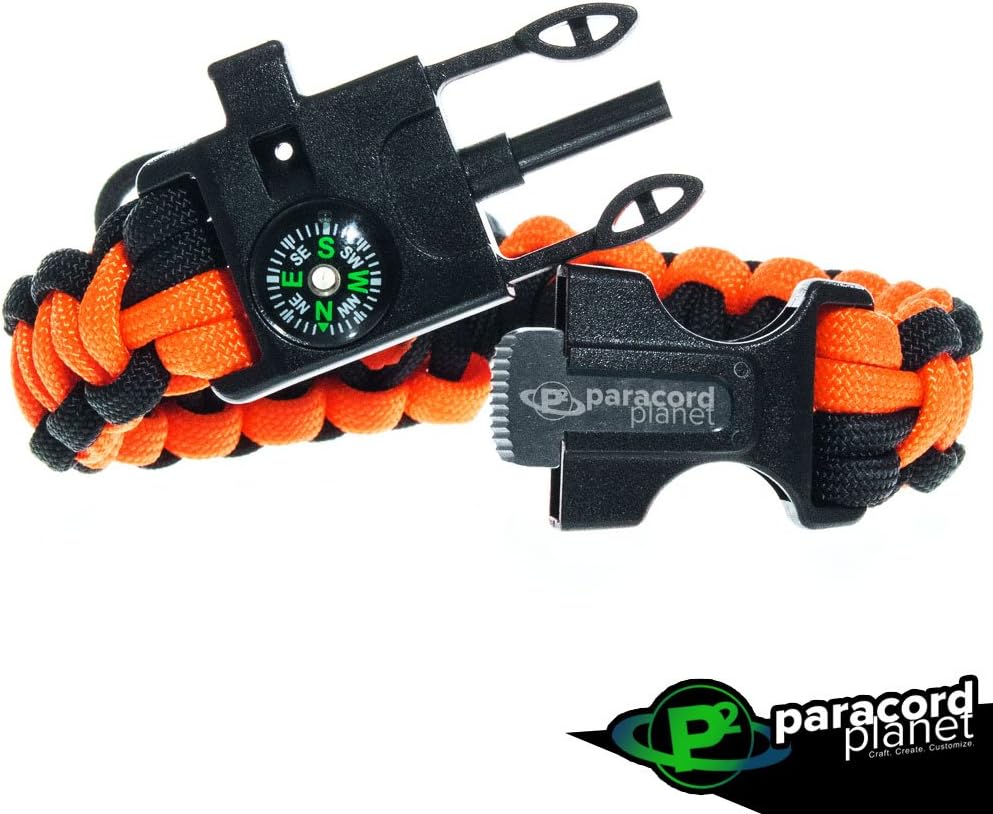 Tactical Paracord Bracelet (2 Pack) – Includes: Fire Starter, Loud Whistle, Emergency, and Compass – Adaptable Size –
