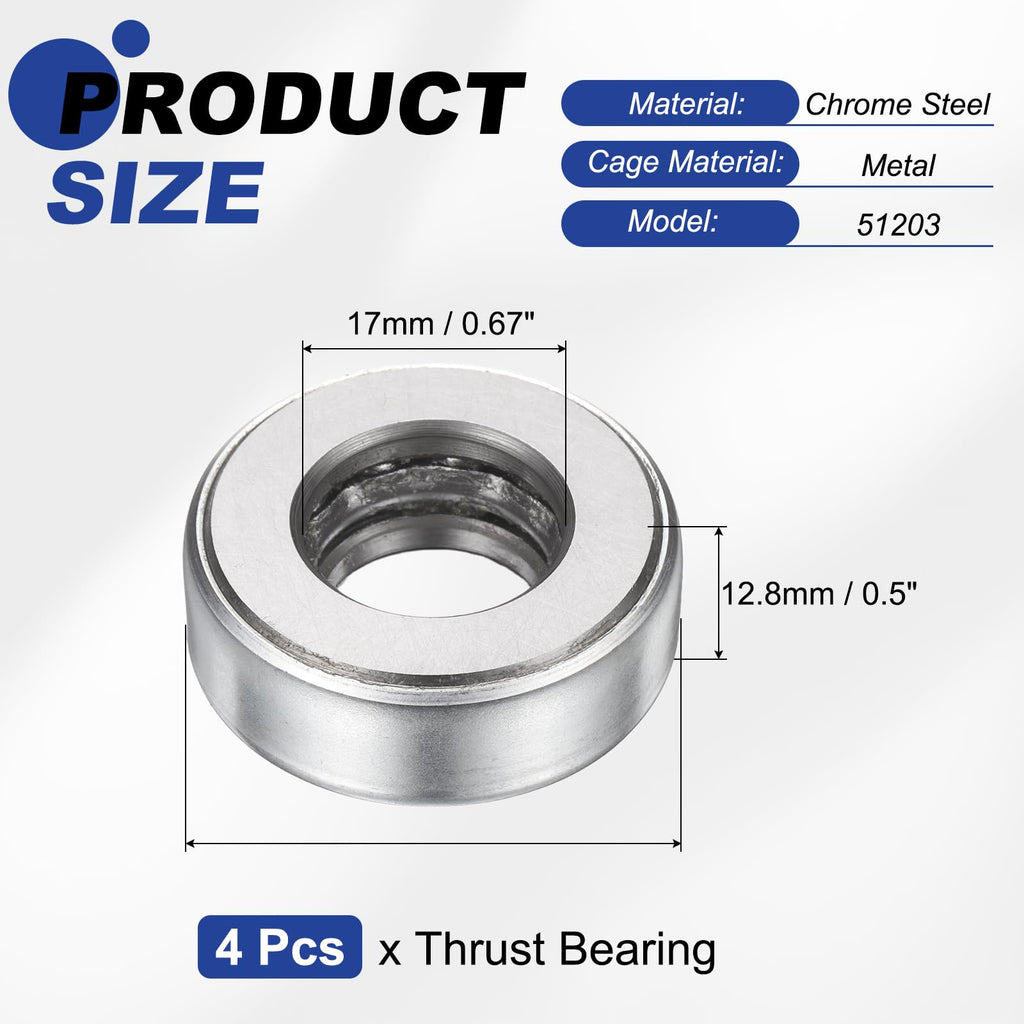 uxcell 51203 Thrust Bearing, 4pcs 0.67" Bore x 1.48" OD x 0.5" Width