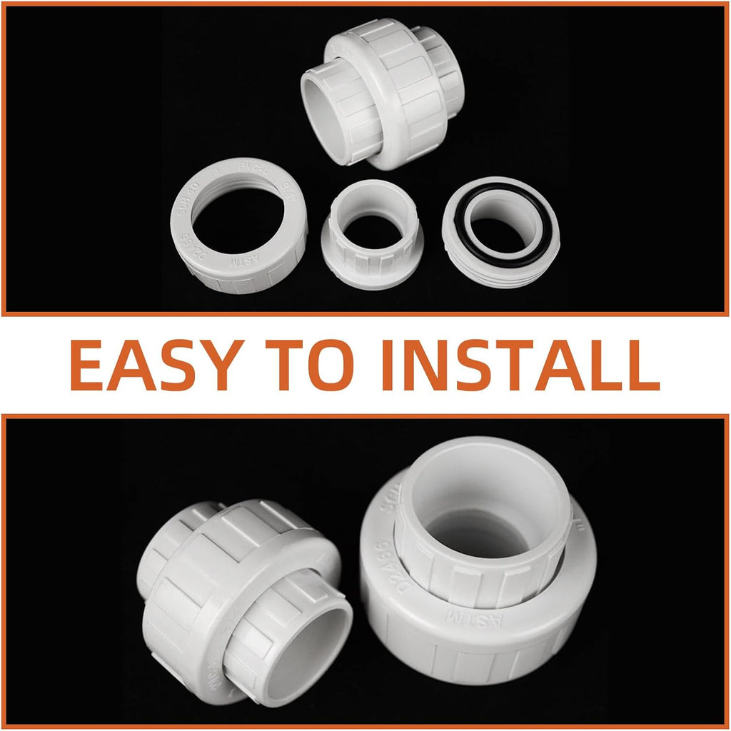 20 Pack 1/2'' PVC Union Coupling Pipe Fitting (Socket x Socket) 1/2 Inch PVC Slip Union Coupling Adapter Schedule 40, EPDM O-Ring Adapter