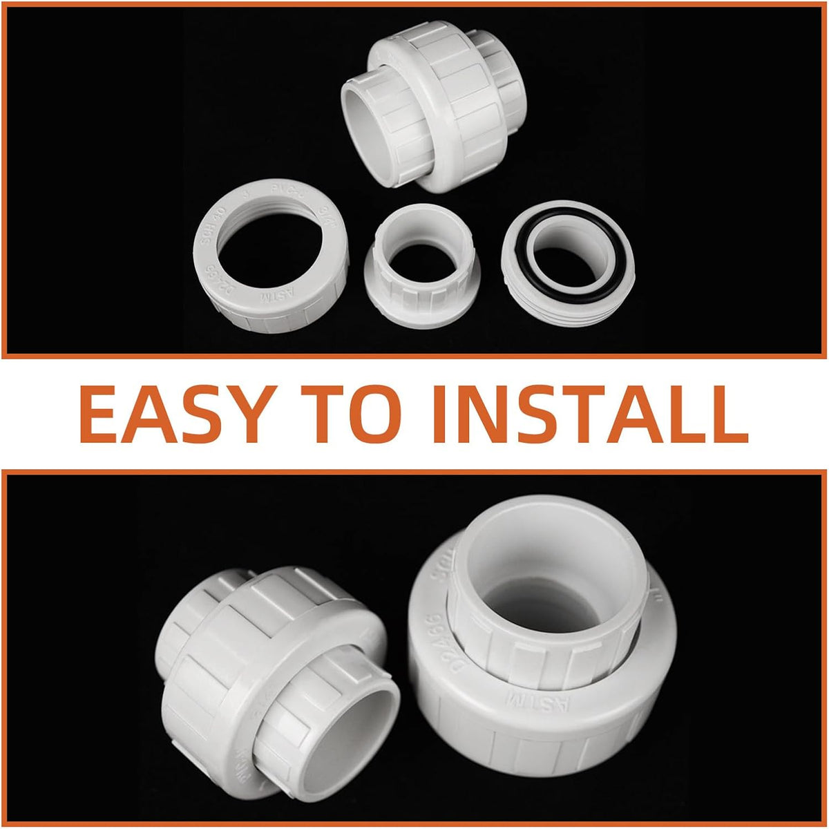 20 Pack 1/2'' PVC Union Coupling Pipe Fitting (Socket x Socket) 1/2 Inch PVC Slip Union Coupling Adapter Schedule 40, EPDM O-Ring Adapter