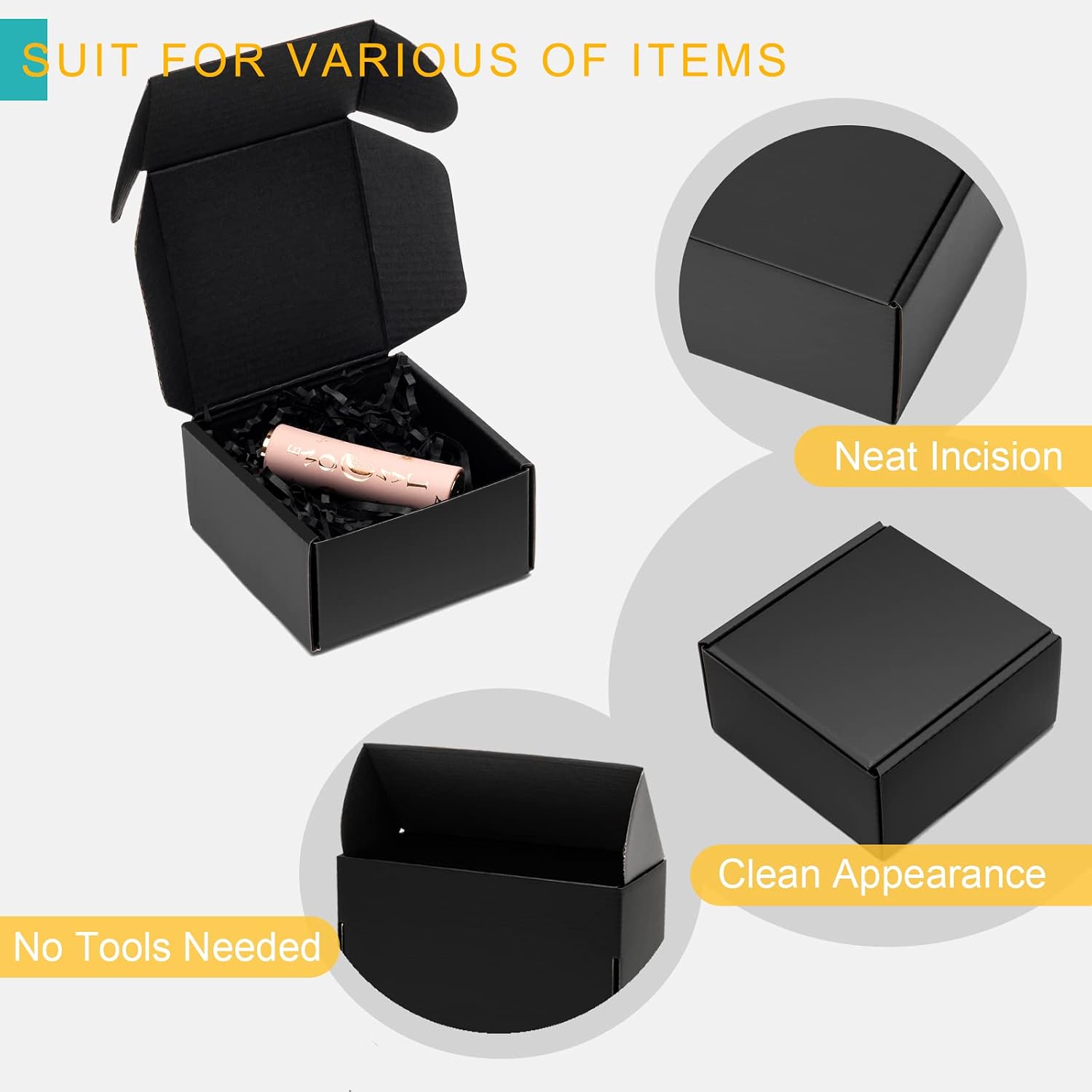 4x4x2" Black Shipping Boxes Small Corrugated Cardboard Box 24 Pack | Tab Locking Literature Mailer Flat Empty Gift