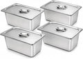 Hotel Pans with Lids,4 Pack 1/3 Size 6"Deep Stainless Steel Steam Table Pan