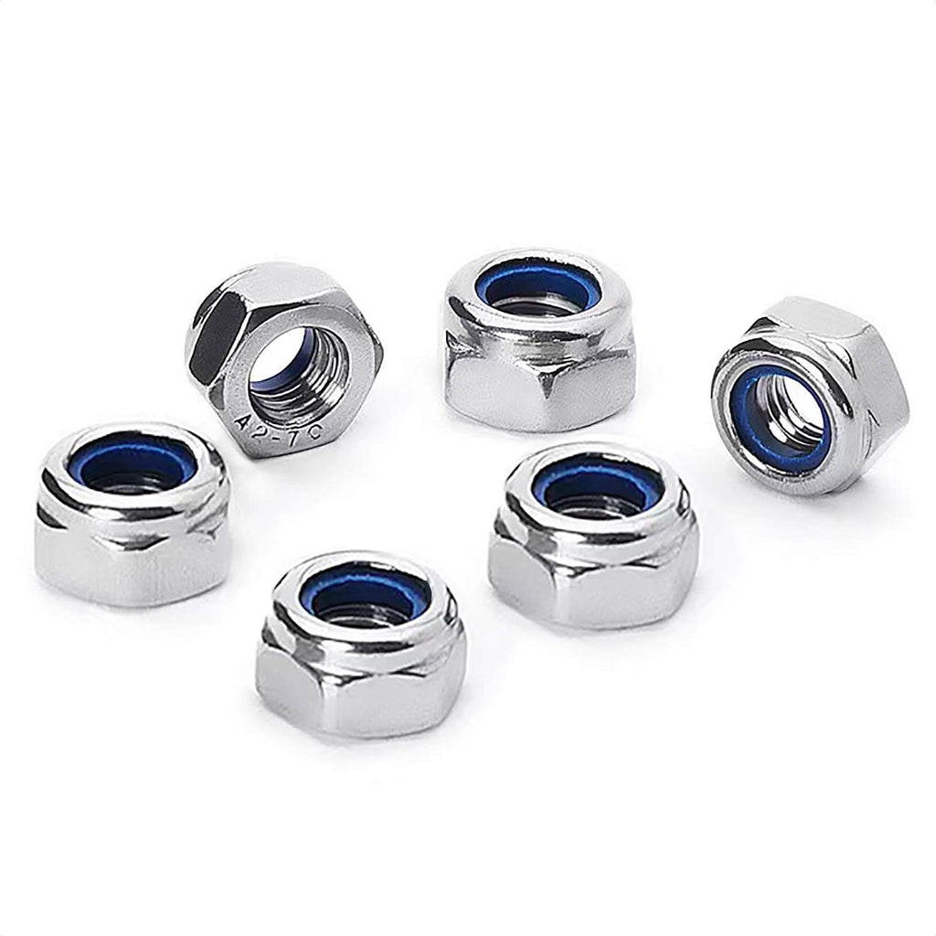 M12x1.25 mm Self-Locking Nylon Insert Hex Lock Nuts, Pack of 6