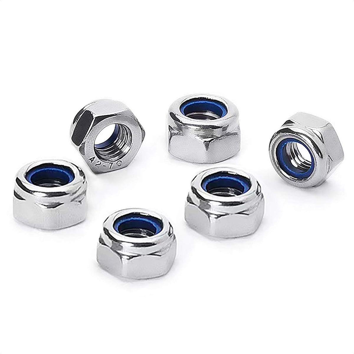 M12x1.25 mm Self-Locking Nylon Insert Hex Lock Nuts, Pack of 6