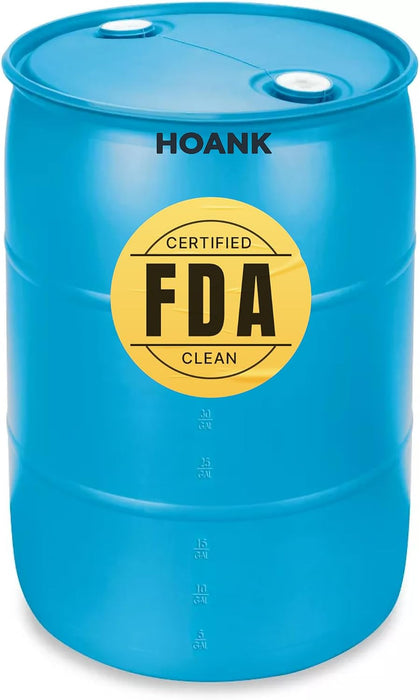 55 Gallons Water Barrel | Solid Mold |2 Inch Bung Holes, Good for Long Term Drinking Water Use | BPA Free. Made in