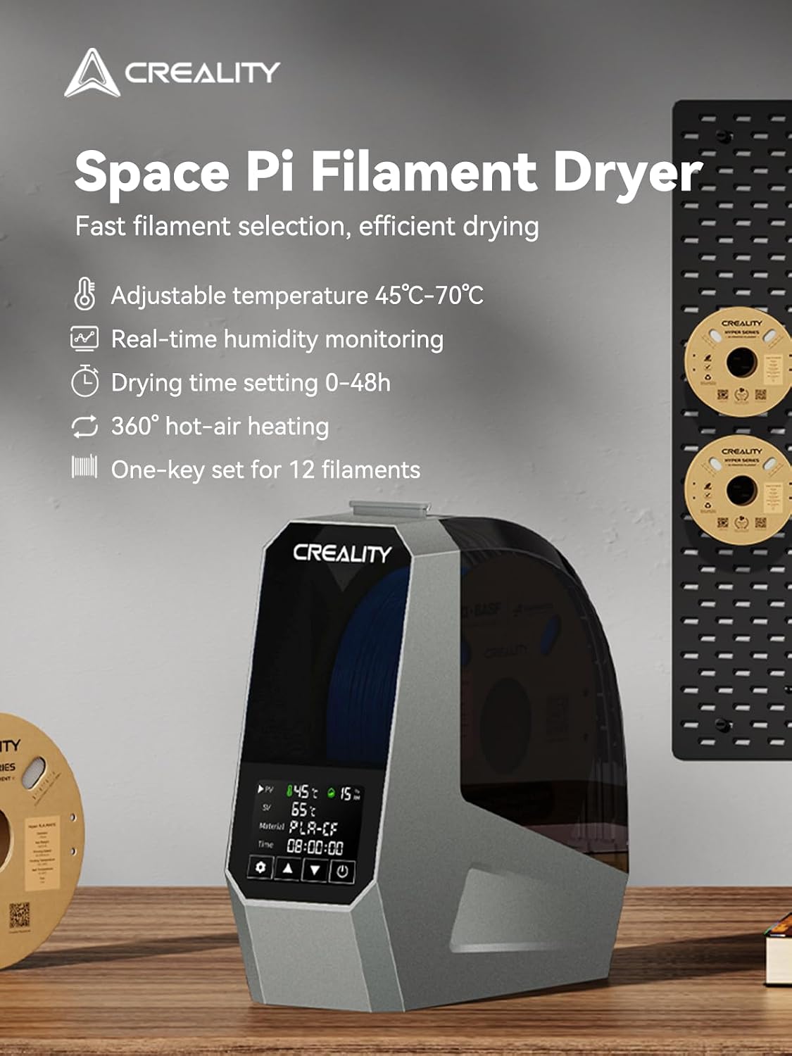 Space Pi Filament Dryer, Filament Storage Box, Upgraded Double 360° Heating Drying with Fan&Touch Screen, 3D Printer