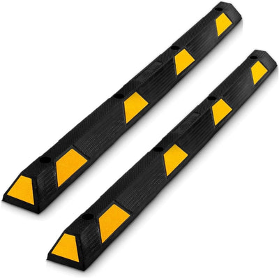 Heavy Duty Wheel Stop Garage Parking Aid for Cars & Trucks - Rubber Parking Curb with Reflective Safety Strips
