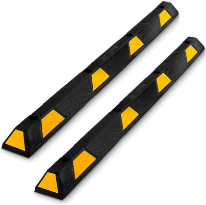 Heavy Duty Wheel Stop Garage Parking Aid for Cars & Trucks - Rubber Parking Curb with Reflective Safety Strips