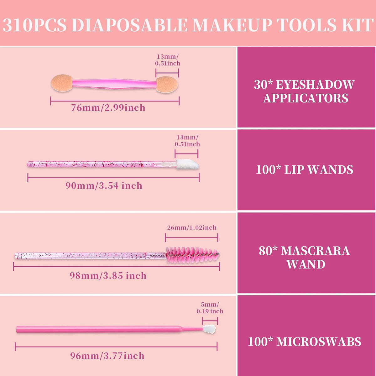 310PCS Disposable Makeup Applicators Kit, Mascara Wands Lash Spoolies, Eyeshadow Applicators, Lip Applicators