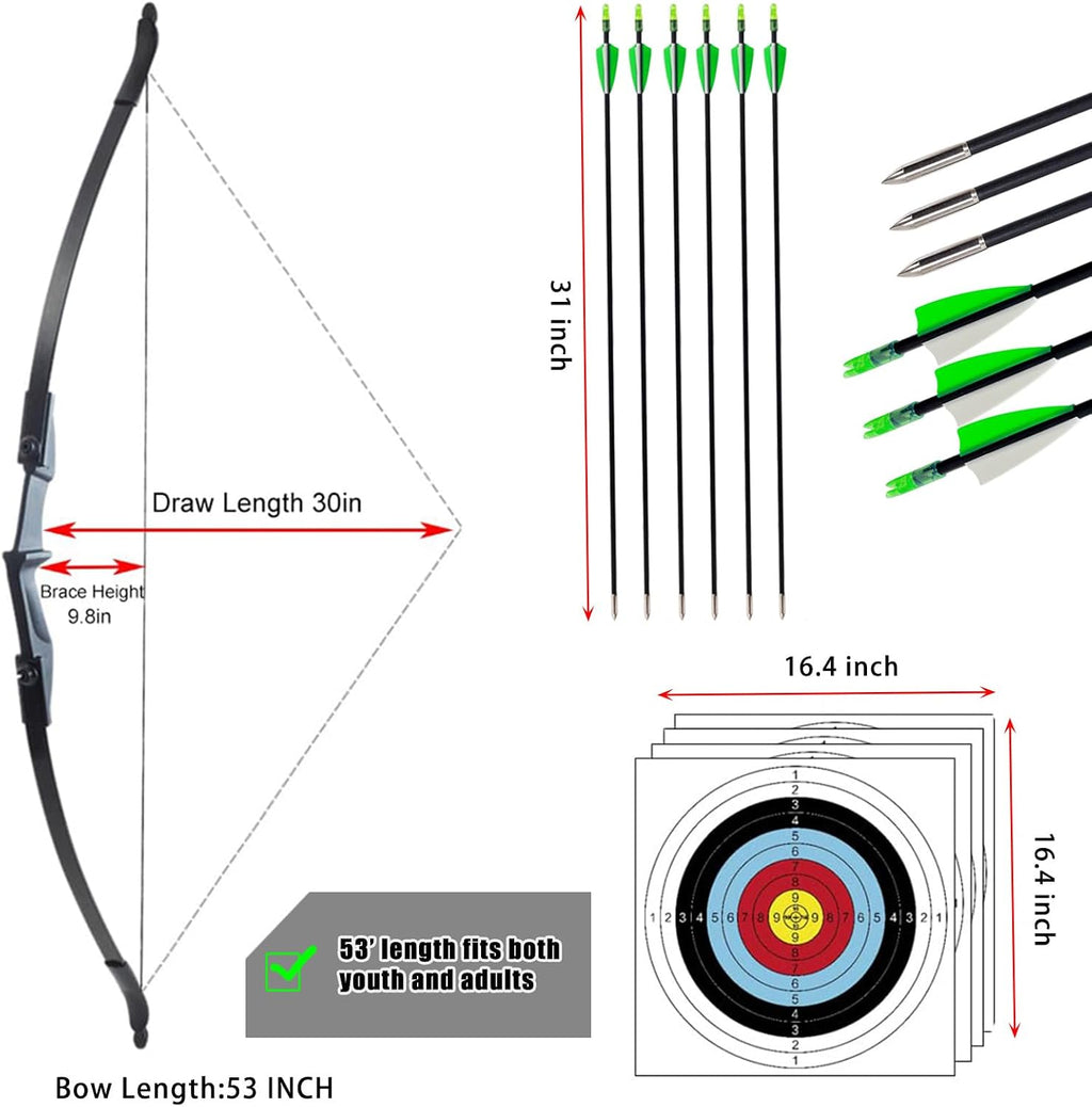 Recurve Bow and Arrow Set for Adults & Youth 20 30 40lb, Takedown Archery Kit for Beginners Right & Left Handed