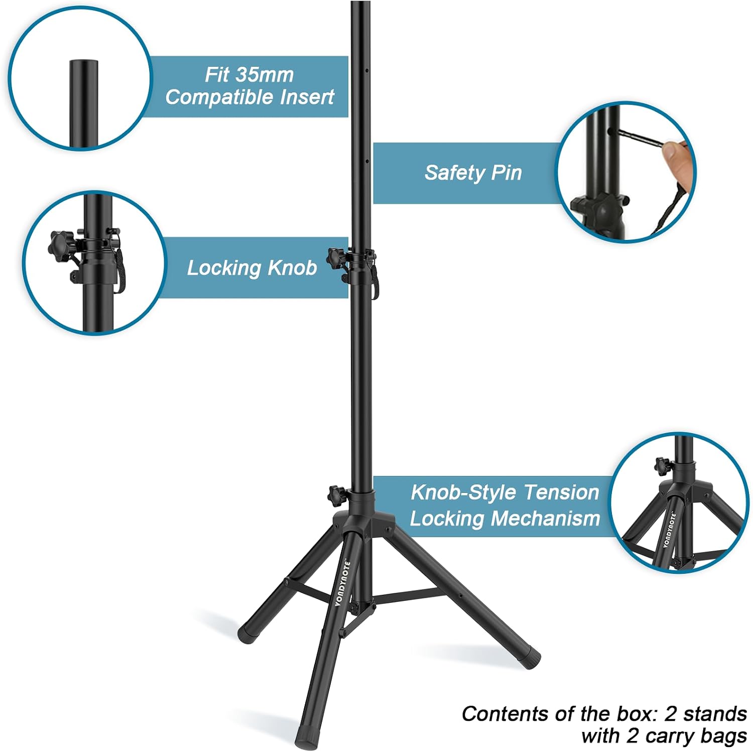 Tripod Speaker Stands Short 33.5"-53.5" PA DJ with Carrying Bags | Speaker Stand Pair, Adjustable Height, Slim Mini