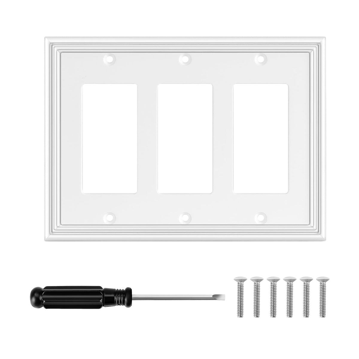 White Modern Decorative Triple Decorator Light Switch Covers Plate