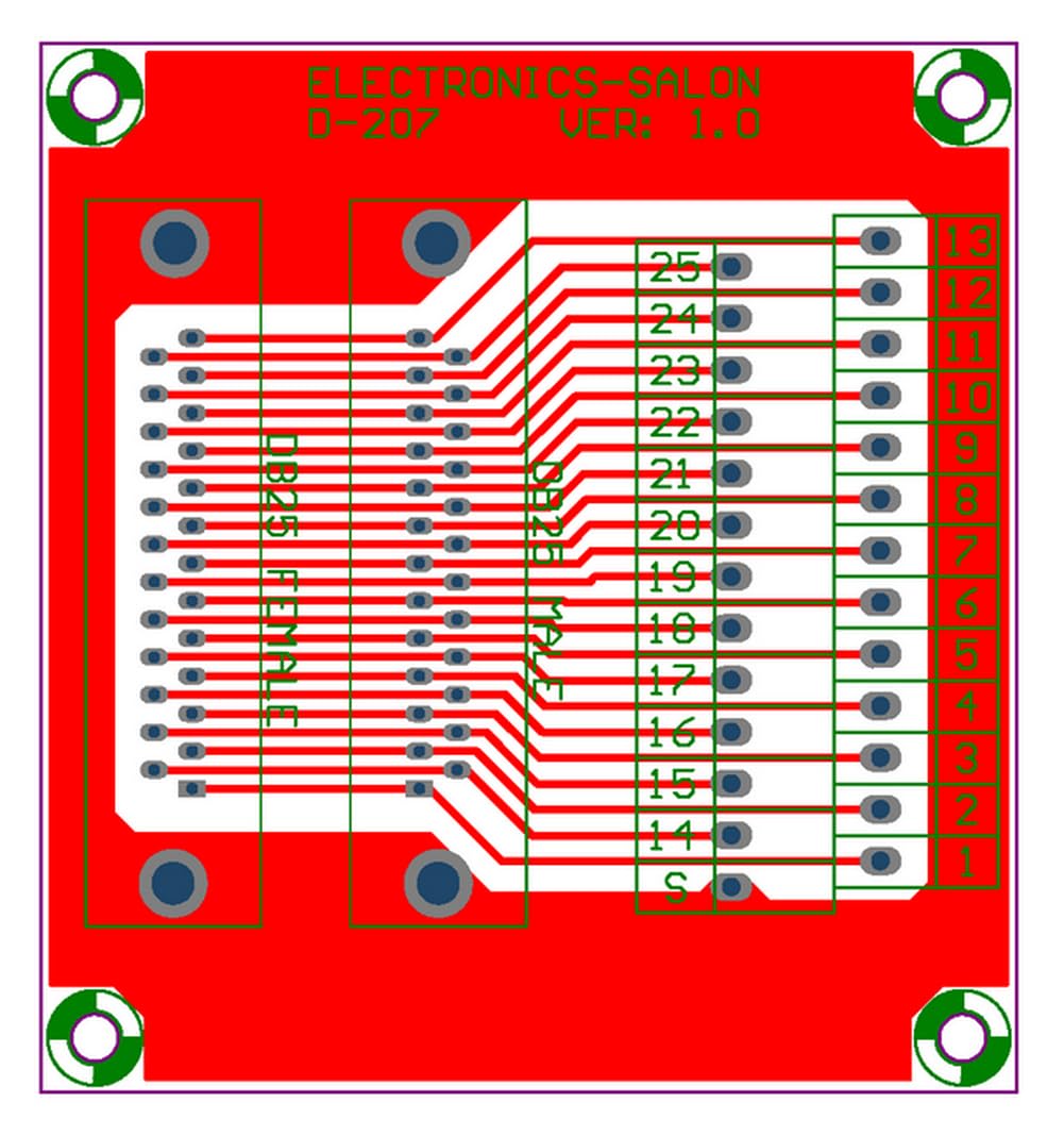 Electronics-Salon DB25 D-SUB DIN Rail Mount Interface Module, Male/Female, DSUB Breakout Board.