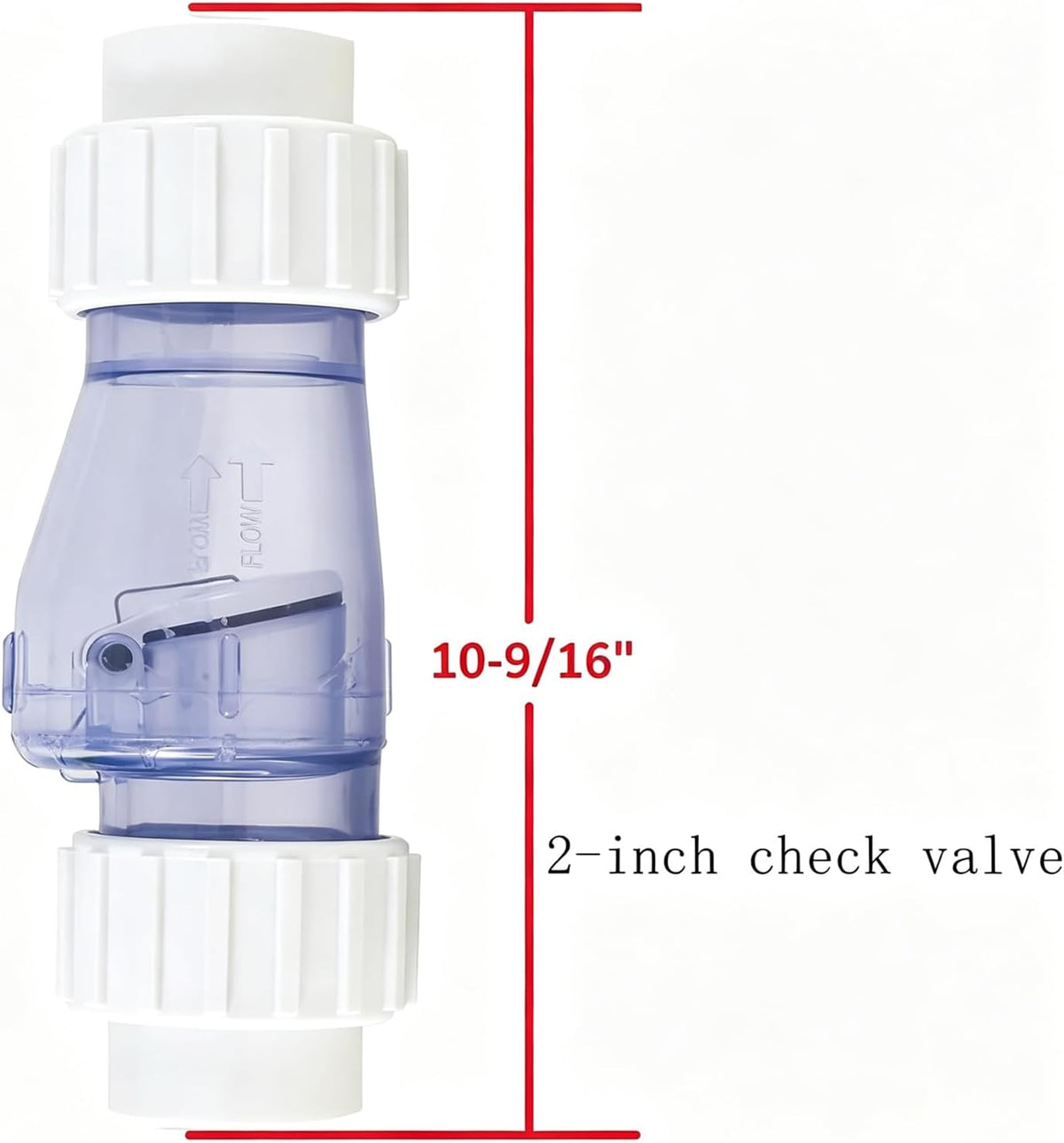 2-inch PVC Transparent Silent Check Valve - Spring-loaded - 2" Union