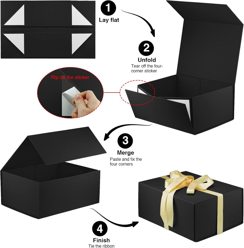 Black Gift Box with Lids 9X7X4 In Magnetic Closure for Presents 1Pack