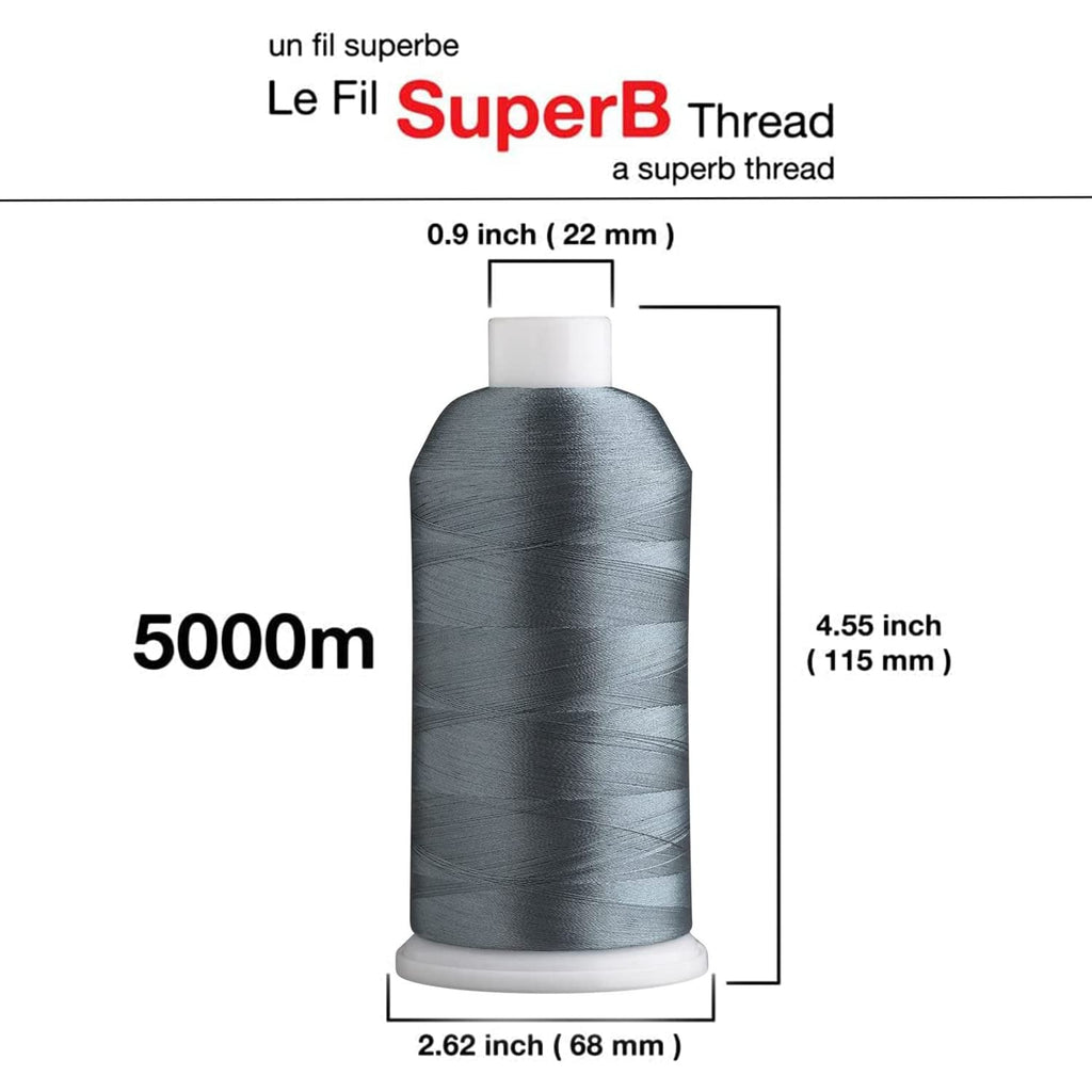 SuperB Embroidery Thread 40wt, 5000 m Cone, Slate Gray 966