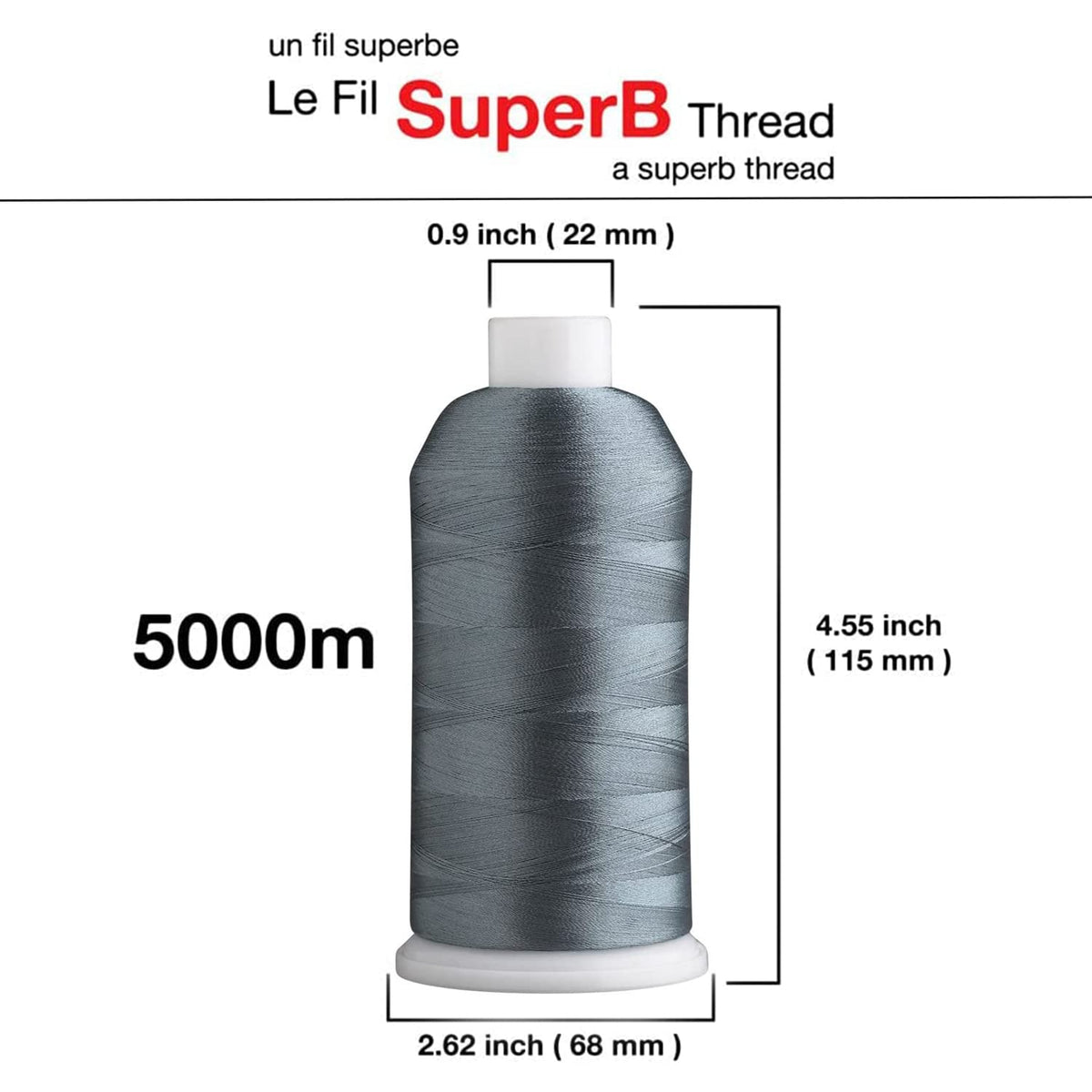 SuperB Embroidery Thread 40wt, 5000 m Cone, Slate Gray 966