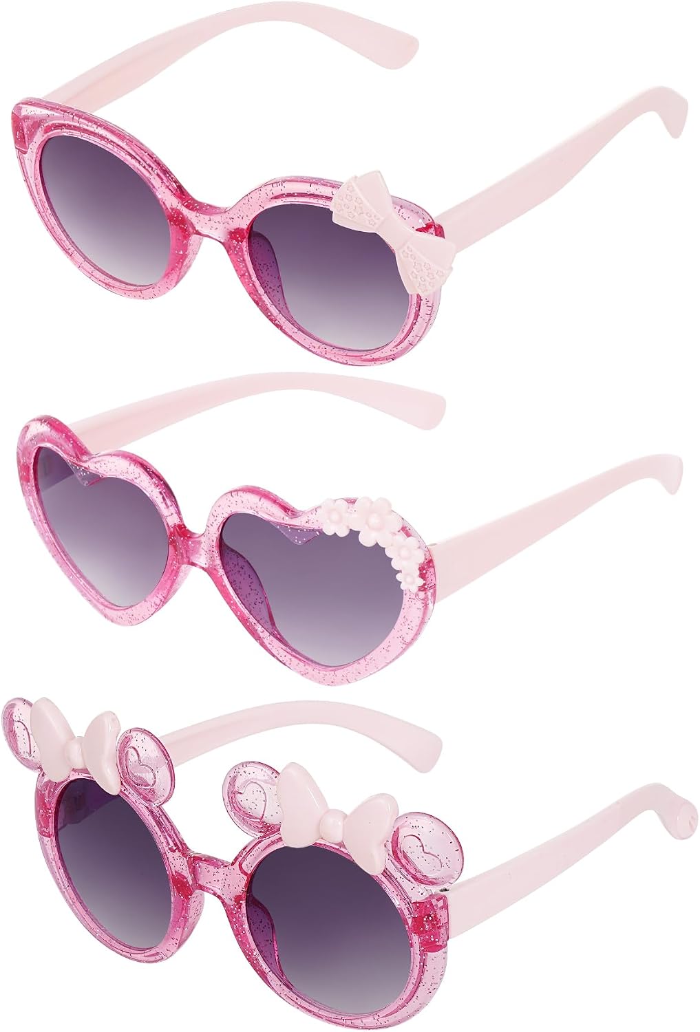 3 Pairs Cute Kids Sunglasses Multiple Shaped Glasse for Toddler Girls Age 3-12 Outdoor Beach Eyewear, UV400 Protection