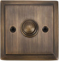 Push Button Doorbell, Solid Brass, Antique Brass Finish | 2 1/2 x 2 1/2 in, Wired Recessed Mount, Vintage Style Push