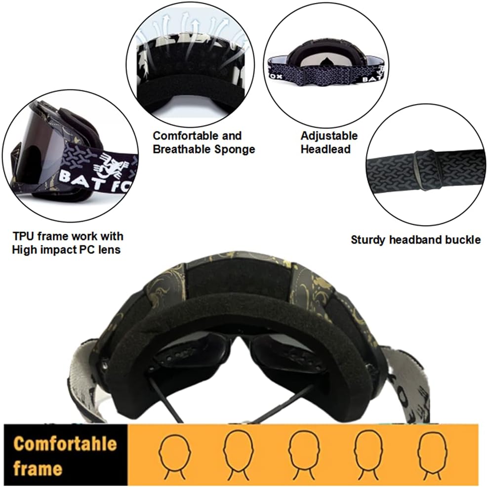 OTG Ski Snow Goggles, UV Protection Anti Fog Snowboard Goggles for Men Women Youth