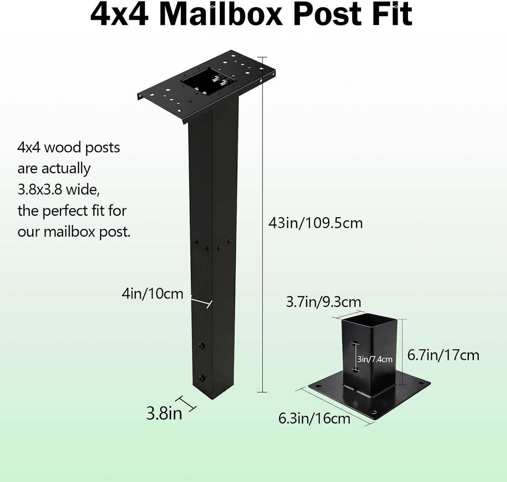 43" Heavy Duty Steel Mailbox Post with Base Plate | 4x4 In Ground Mailbox Posts for Outside, 12x6" Universal Mounting