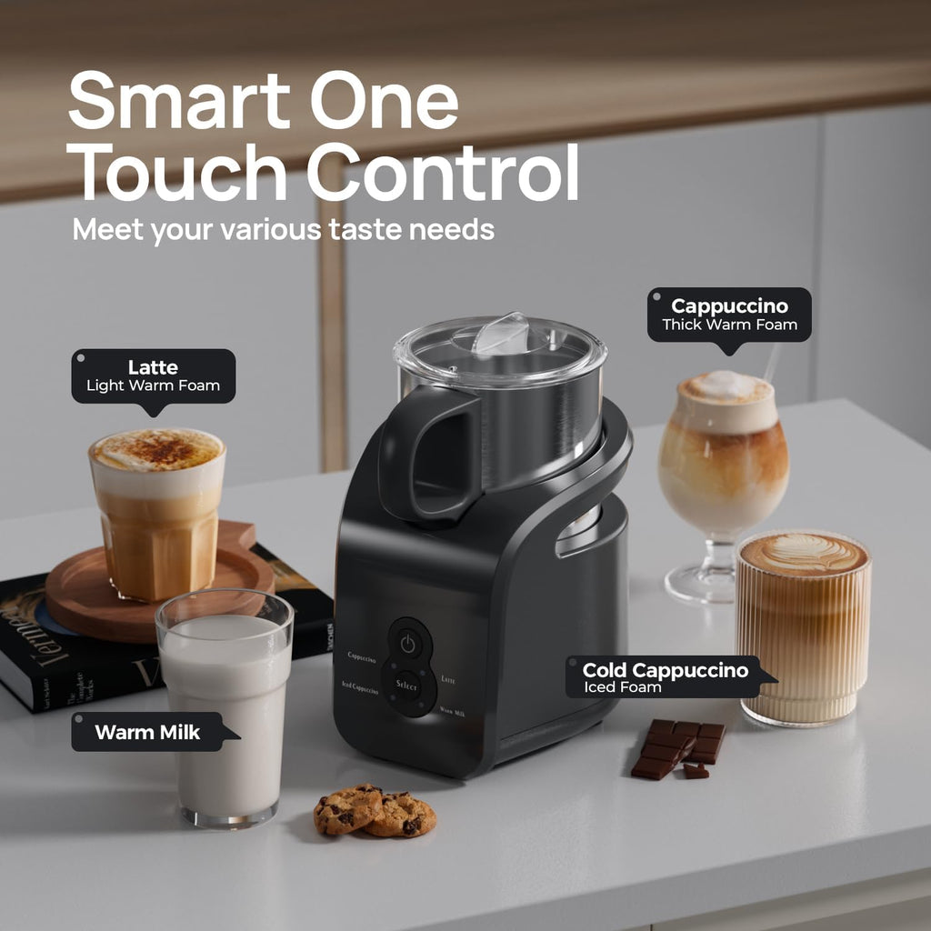 4-in-1 Milk Frother - Electric Steamer, Automatic Warm & Cold Cappuccino Foam Maker, 12.5oz Milk Warmer for Latte
