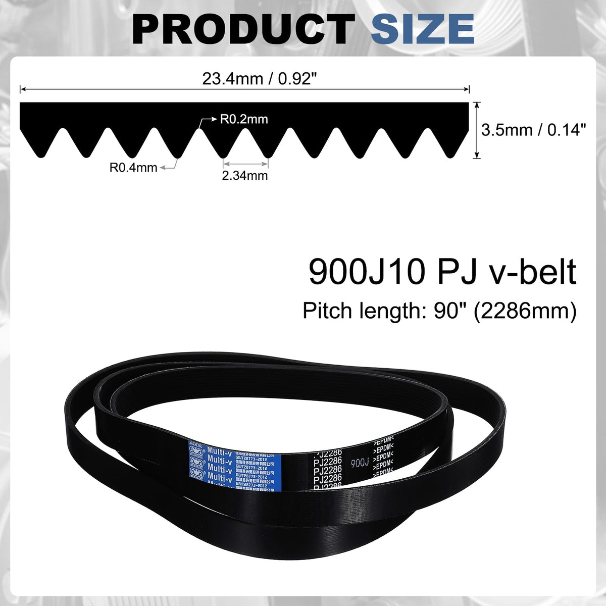 uxcell 900J10 PJ V-Ribbed Belt 10 Ribs 90" L x 0.92" W x 0.14" H, EPDM