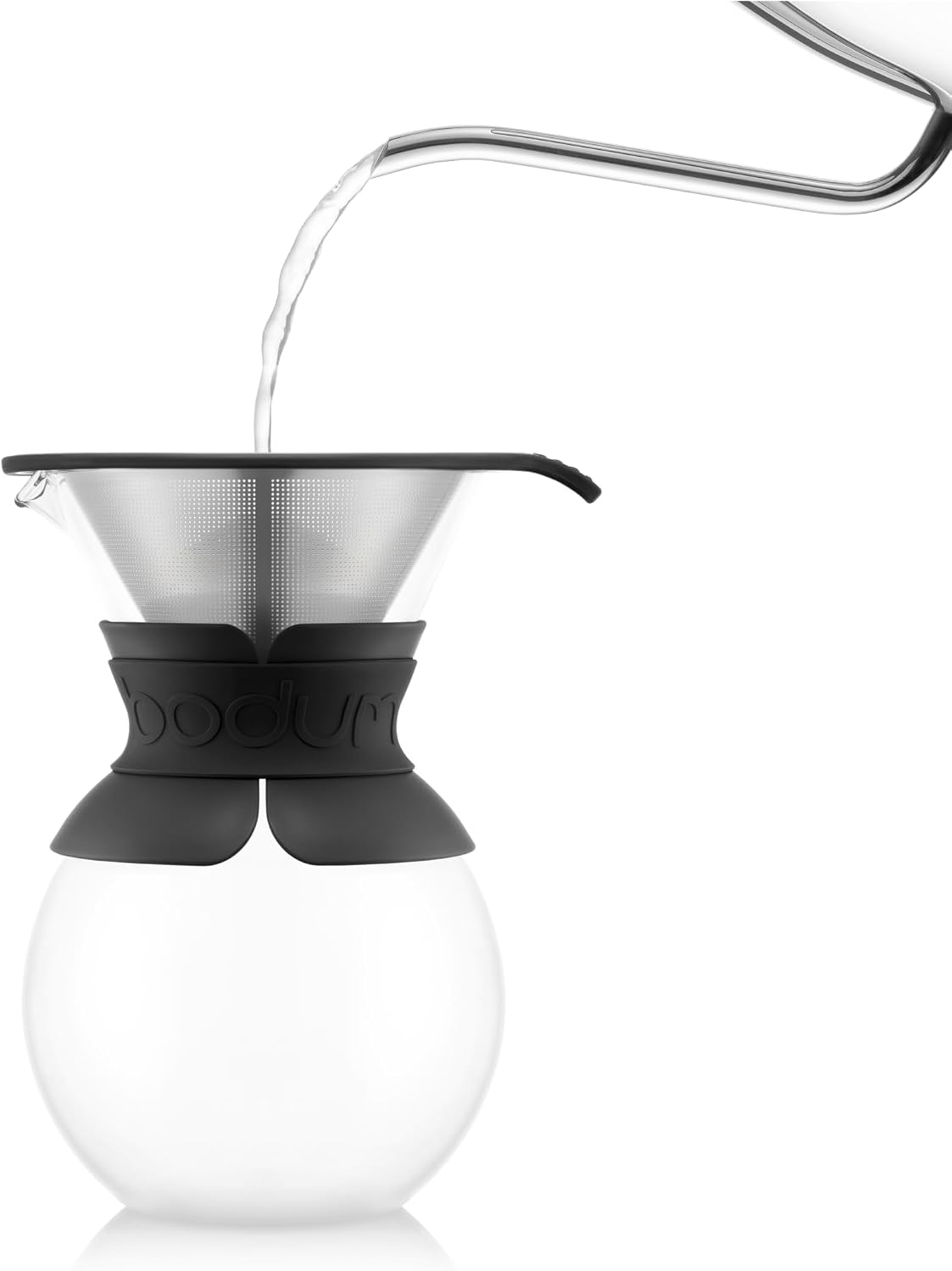 34oz Pour Over Coffee Maker, High-Heat Borosilicate Glass with Reusable Stainless Steel Filter and Black Band Grip