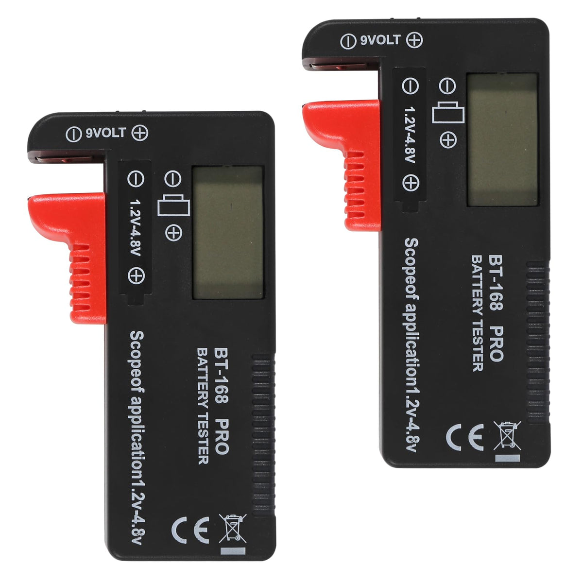 2 Pack Battery Tester, Digital LCD Universal Battery Checker for AA AAA C D 9V 3.7V 1.5V Button Cell Household Batteries