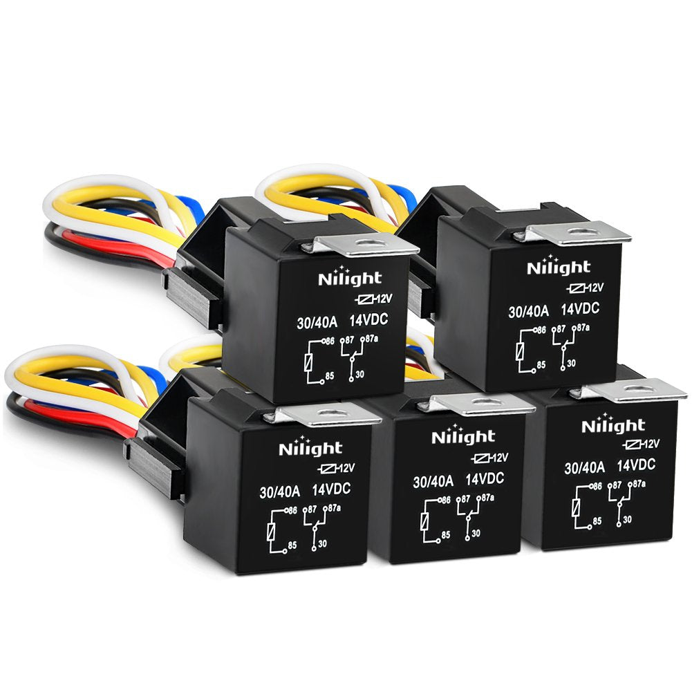 50003R Automotive Set 5-Pin 30/40A 12V SPDT with Interlocking Relay Socket and Wiring Harness-5 Pack, 2 Years Warranty