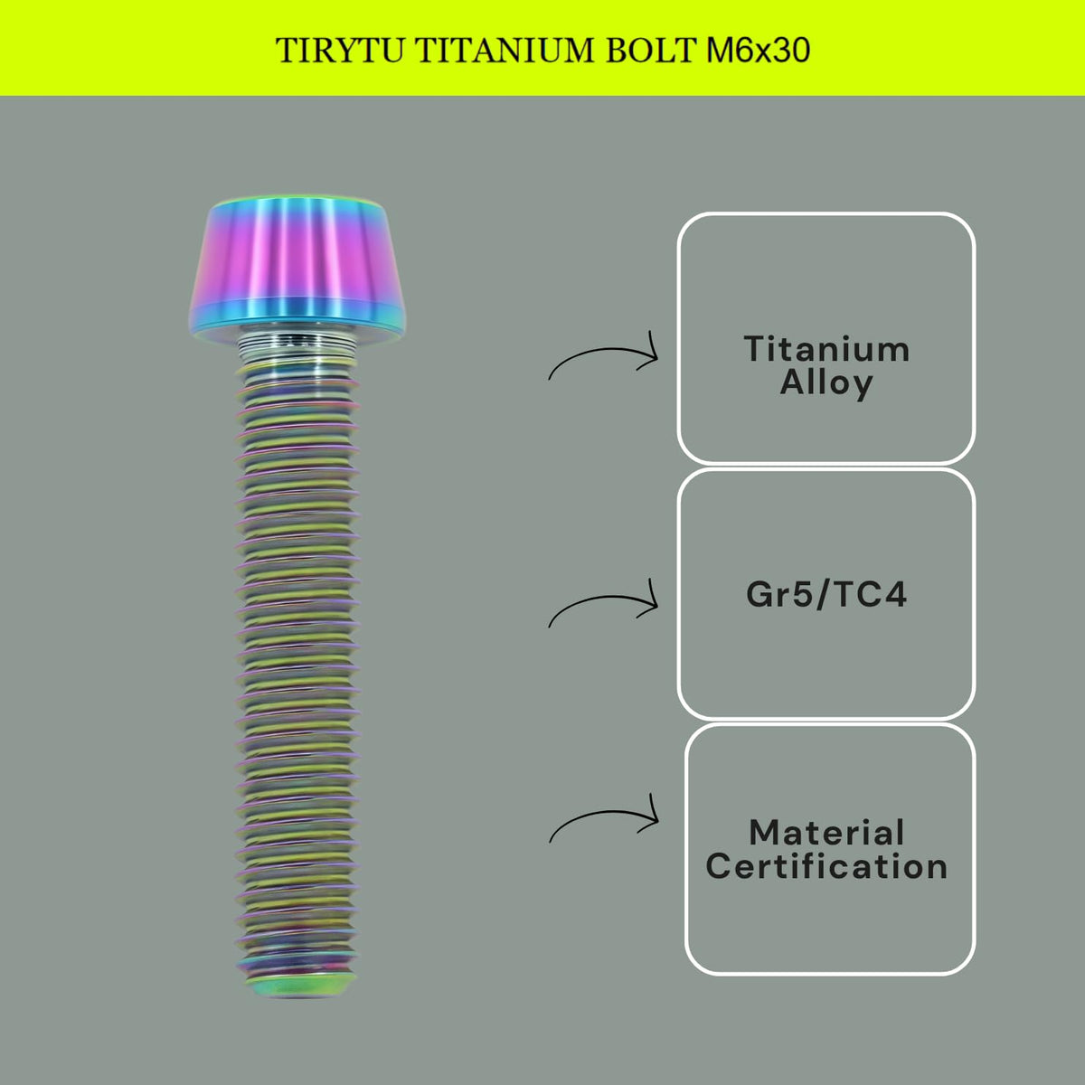 M6X30 Titanium Bolts with Tapered Head, 4PCS, Colorful
