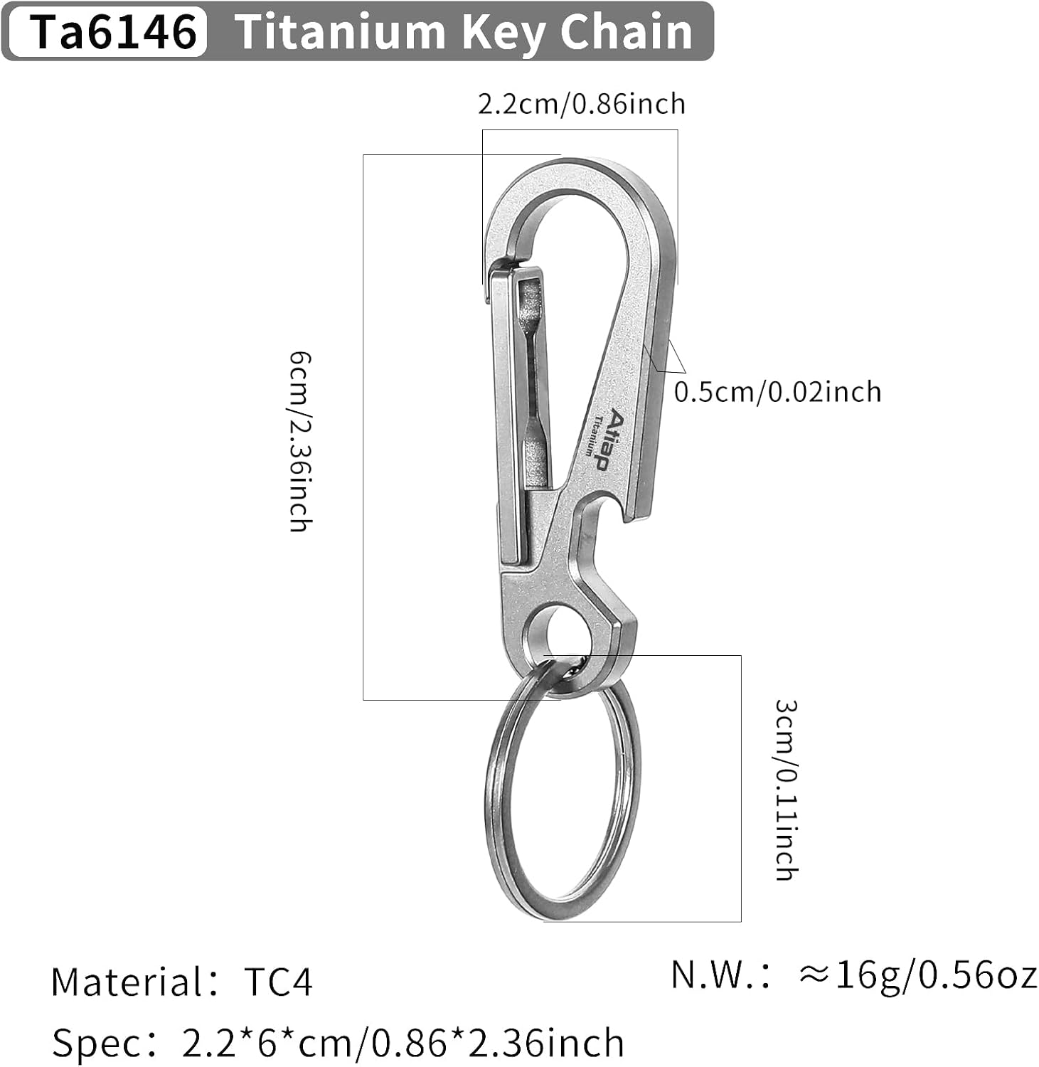 Titanium Keychain Clip, Minimalist Key Ring Organizer with Built-in Bottle Opener, Lightweight Quick Release Key