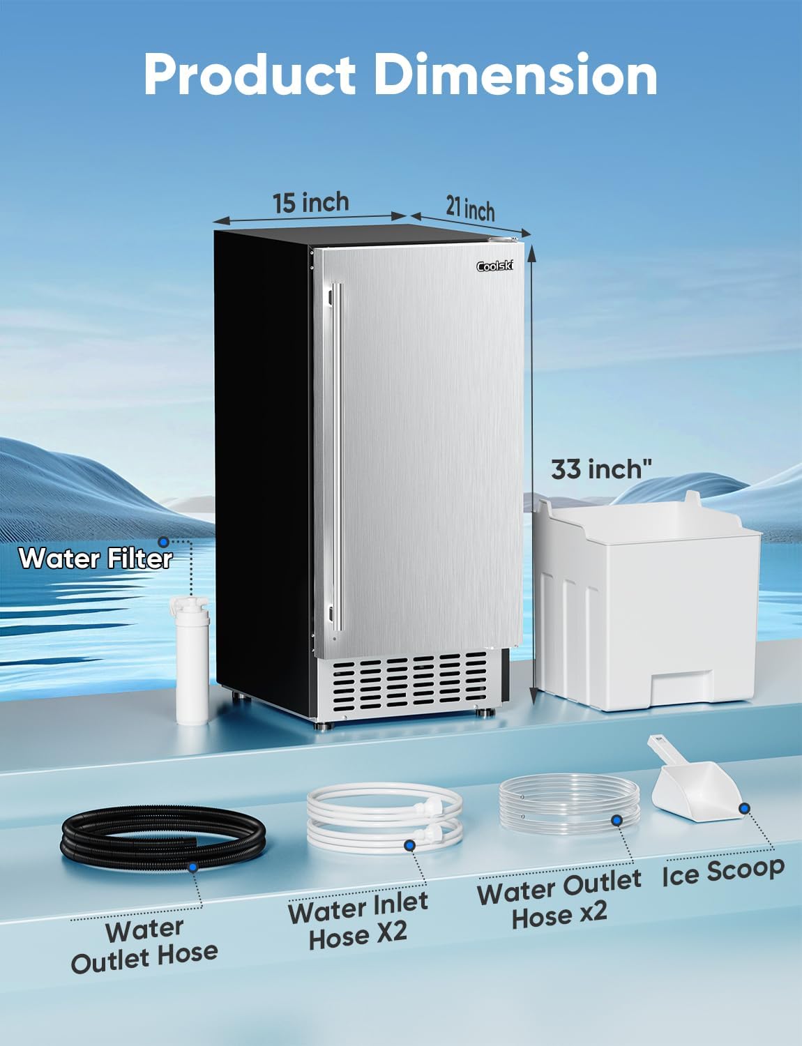 Commercial Undercounter Ice Maker Machine, 130lbs/Day