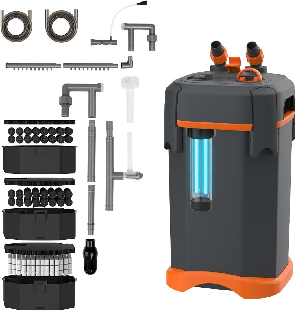 External Canister Filter, Ultra‑Quiet Aquarium Filter with Complete Filter Media, Freshwater & Saltwater for 40‑55‑66