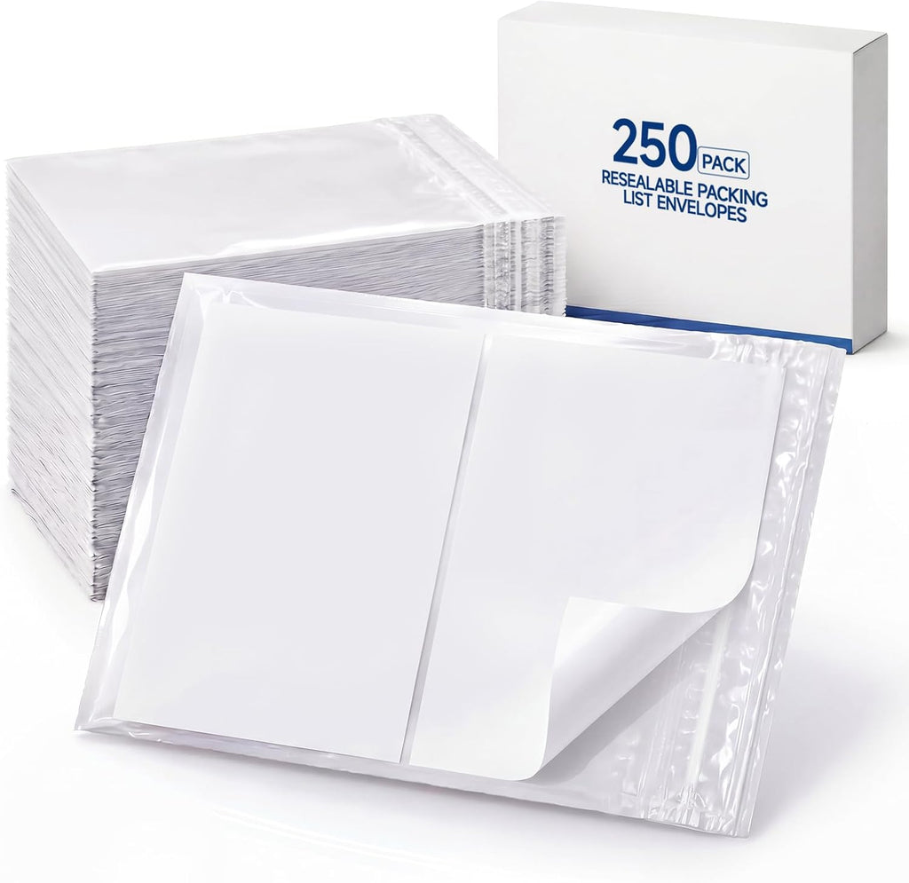 250 Pcs 4.5" x 5.5" Resealable Packing List Envelopes Self-Adhesive