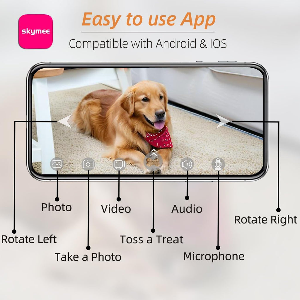 Petalk AI II Dog Camera with Auto Treat Dispenser, No Subscription Fee, 1080p HD, 180° Full-Room View 2-Way Audio