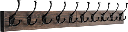 Wall Mounted Coat Rack with 10 Decorative Hooks, 34'' Long, Old Wood Color Coat Hanger, Rustic Coat Hooks Rail for