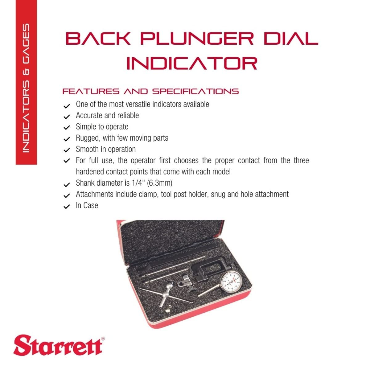 Starrett Universal Dial Test Indicator Set, 200" Range, .001" Grad