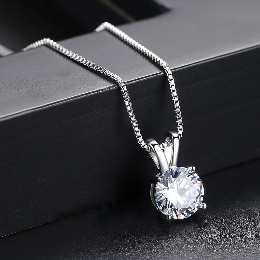 Dainty Solitaire Necklaces Stud Earrings Set For Women,White Gold Plated Simple Prom Jewelry Set Cubic Zirconia