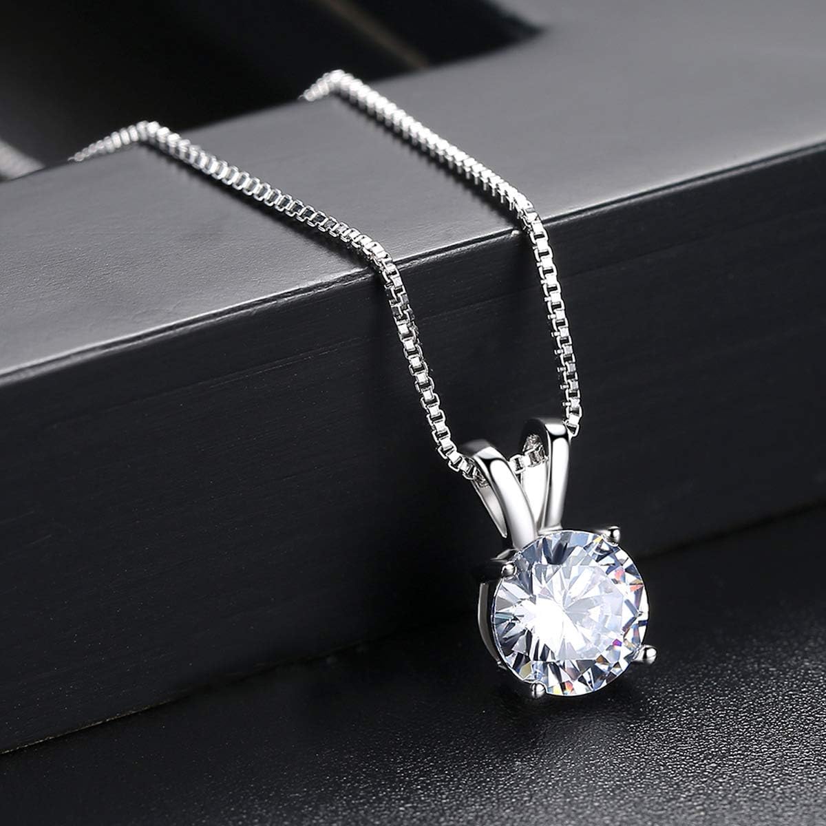 Dainty Solitaire Necklaces Stud Earrings Set For Women,White Gold Plated Simple Prom Jewelry Set Cubic Zirconia