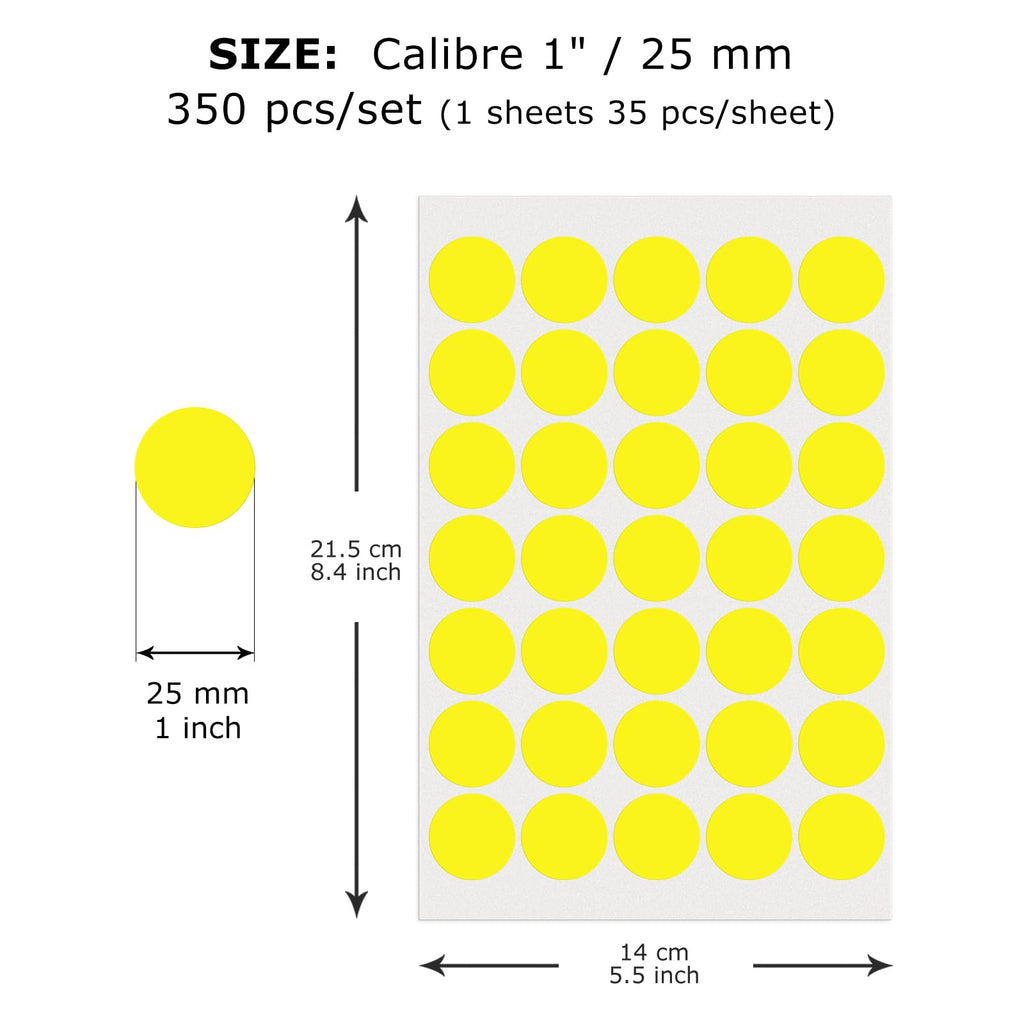 Yellow Round Stickers 1 Inch Removable Vinyl Dot Labels 350 PCS