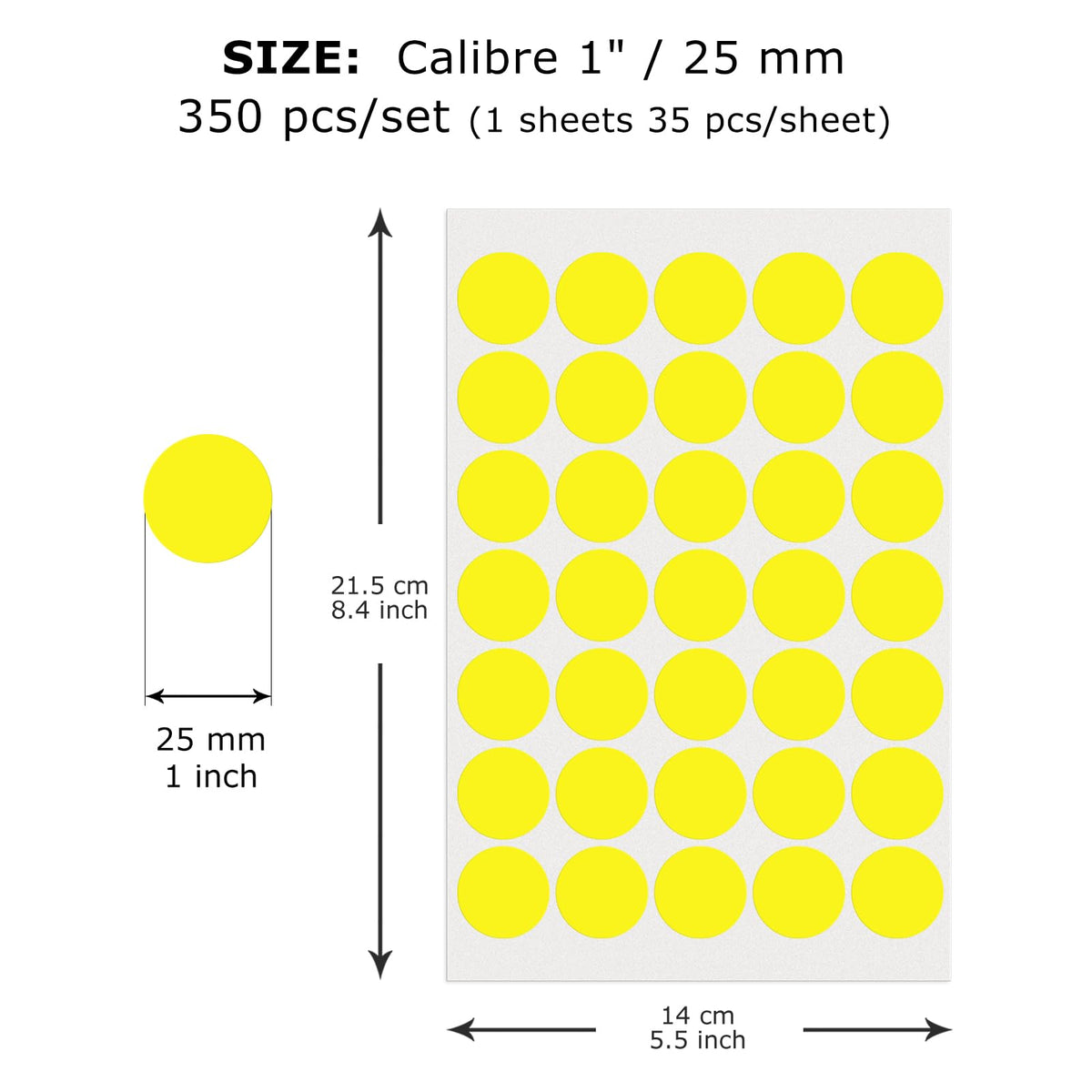 Yellow Round Stickers 1 Inch Removable Vinyl Dot Labels 350 PCS
