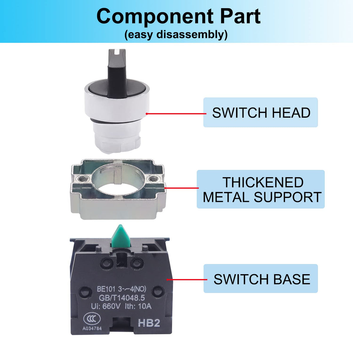 TWTADE 2 Pack 22mm 3 Position Maintained Selector Switch, 2NO 10A 440V Latching Rotary Switch, Metal Head Industrial Control Push Button Switch for Machine Control Panel HB2-BD33