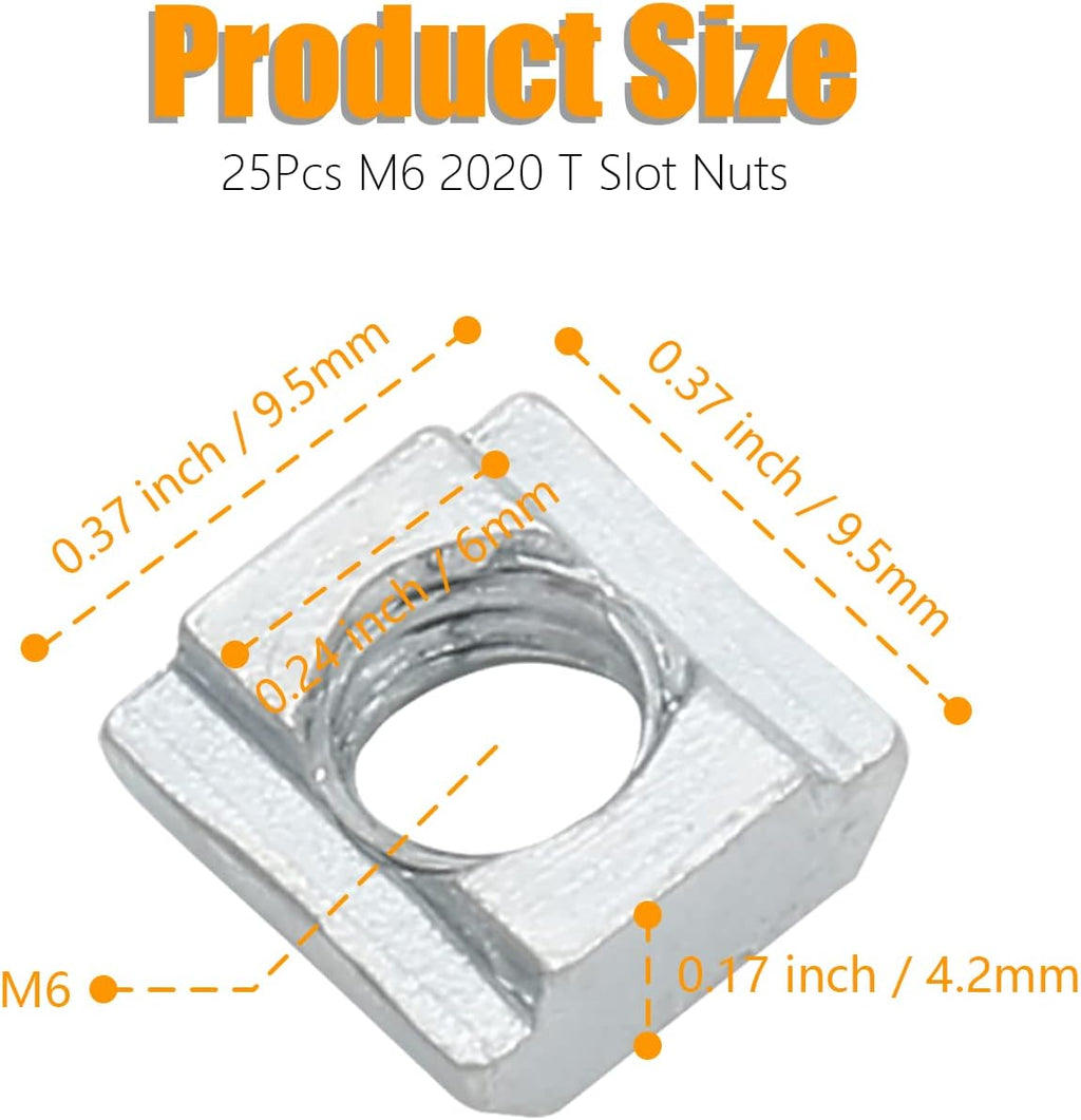 25Pcs M6 Slide T Nut 2020 Extrusion Slot 6mm