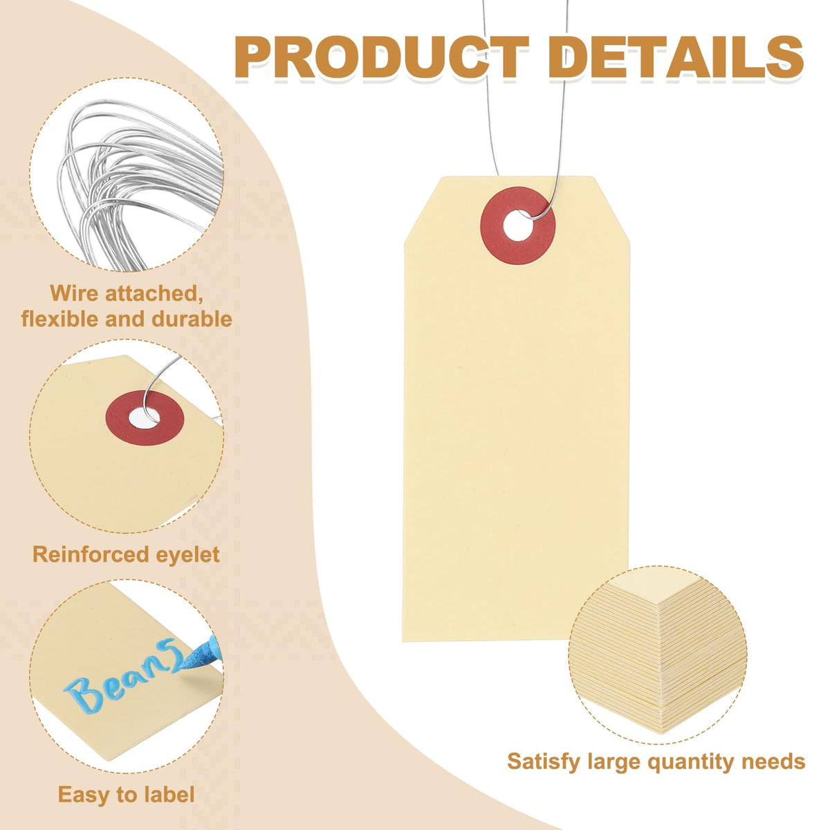 2-3/4"x1-3/8 Manila Shipping Tags with Wire 100Pack Blank Cream