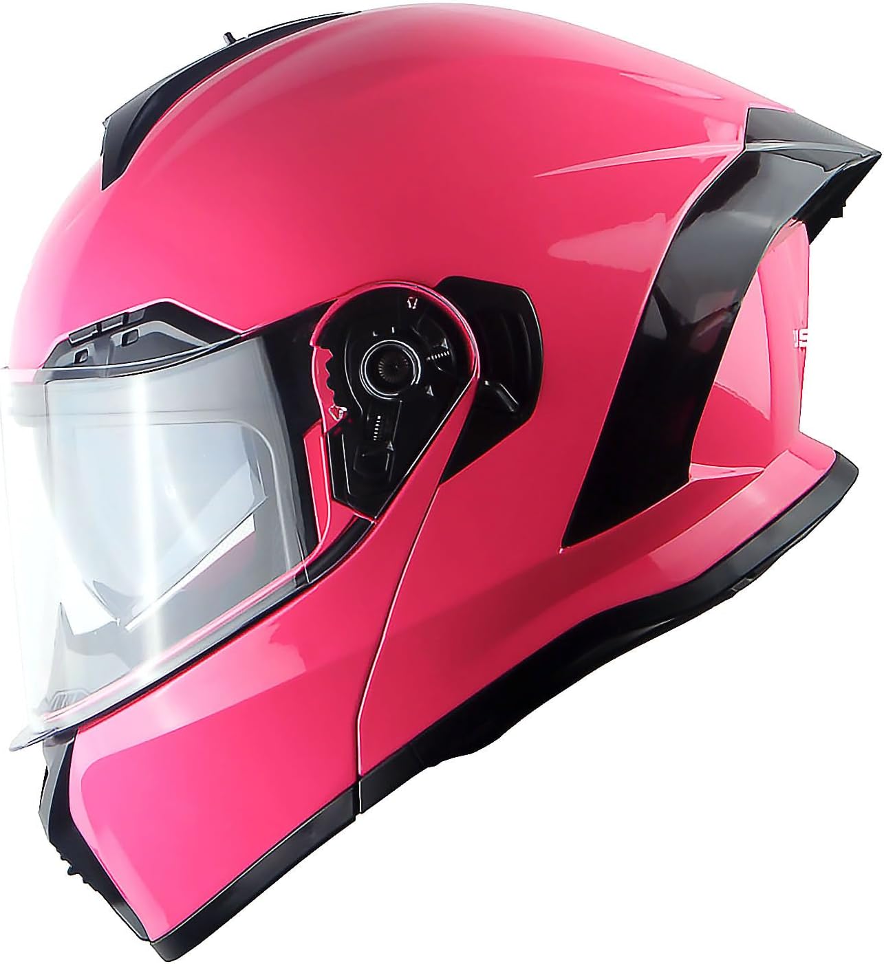 New Motorcycle Bike Modular Full Face Helmet Dual Visor Sun Shield with Rechargeable LED Tail Light: LED-X90 Glossy Pink