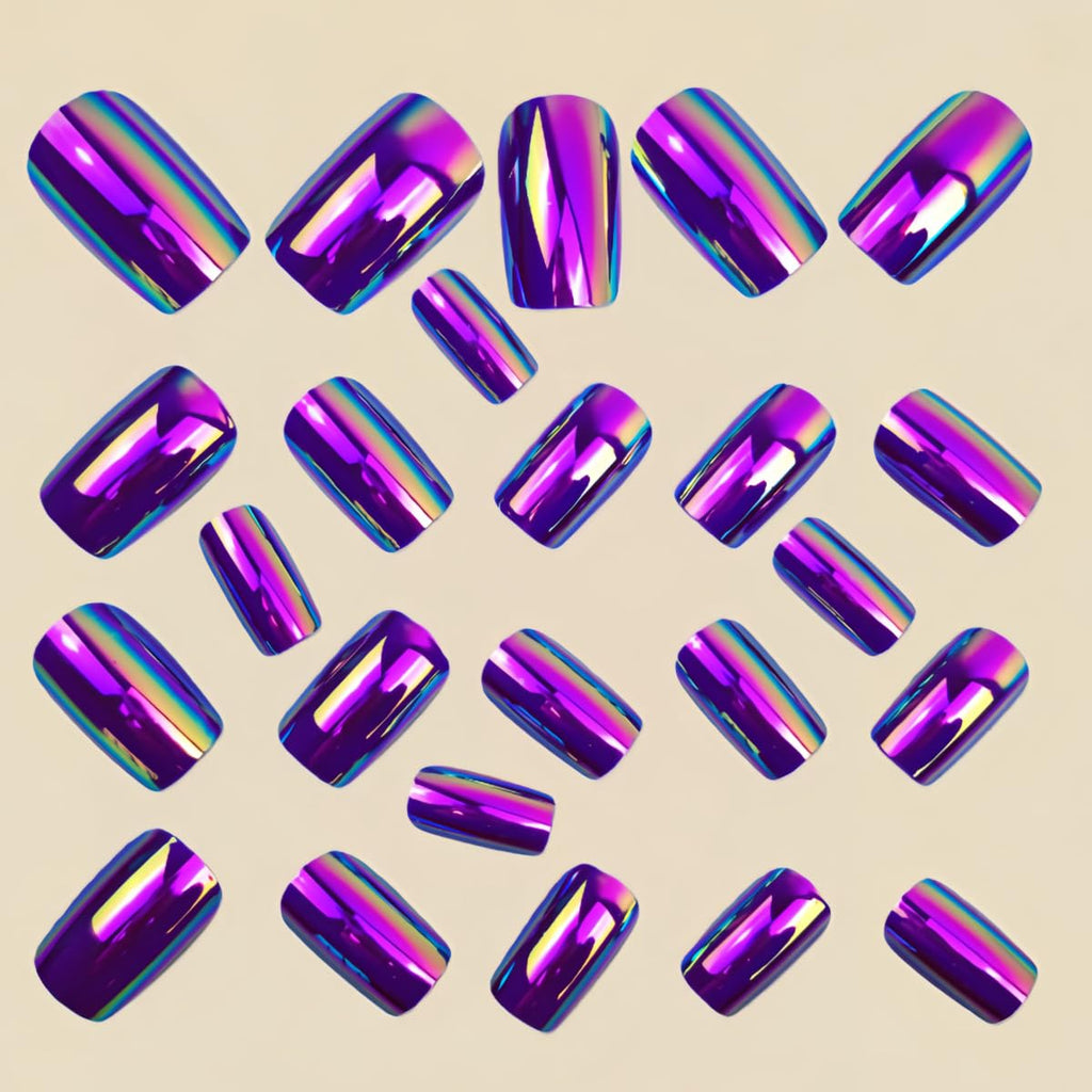 Purple Electroplated Press on Nails Medium Square Fake Nails