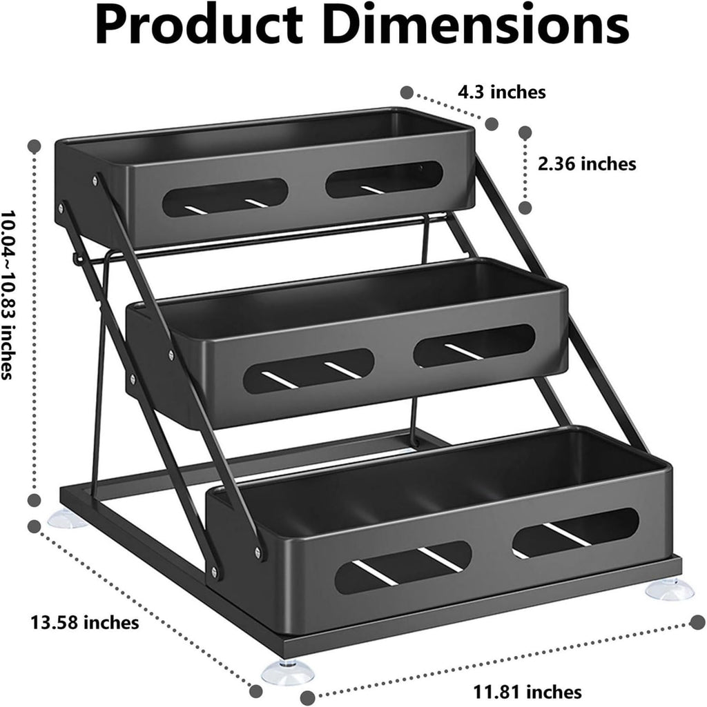 3 Tier Foldable Spice Rack, Black | Iron